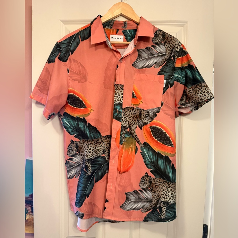 Mavrans Fruta Bomba Cheetah Tropical Short Sleeved Shirt Size L